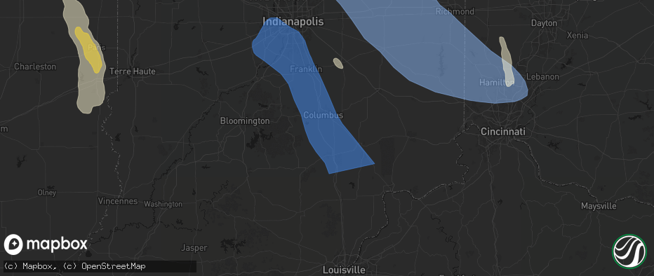 Hail map in Jonesville, IN on July 27, 2026