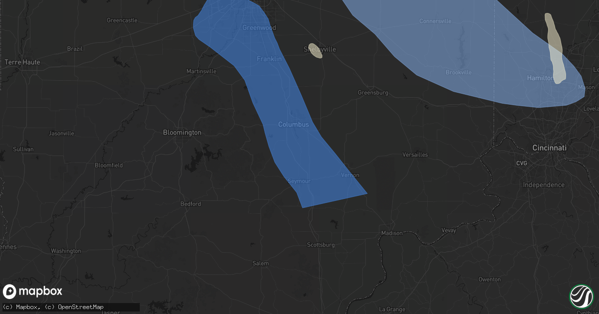 Hail map in Jonesville, IN on July 27, 2026