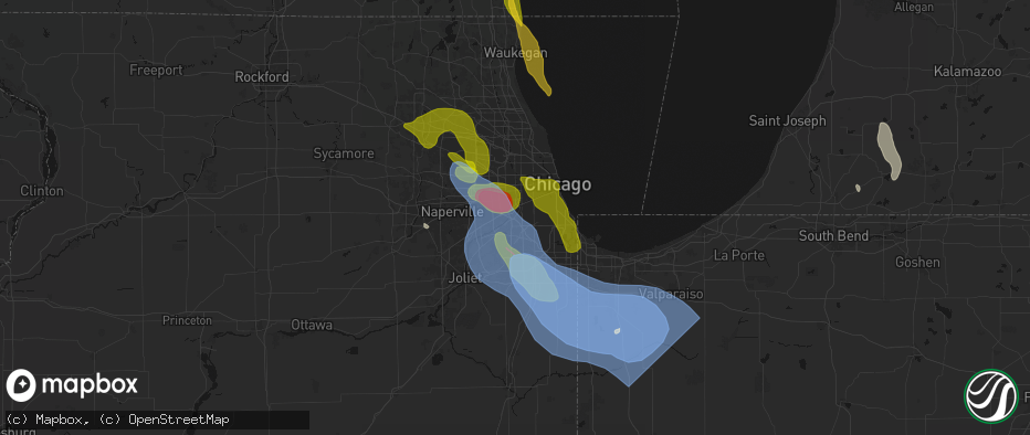 Hail map in Justice, IL on July 27, 2026