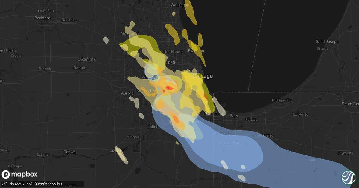 Hail map in Justice, IL on July 27, 2026