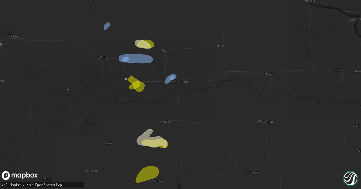 Hail map in Kadoka, SD on July 27, 2026