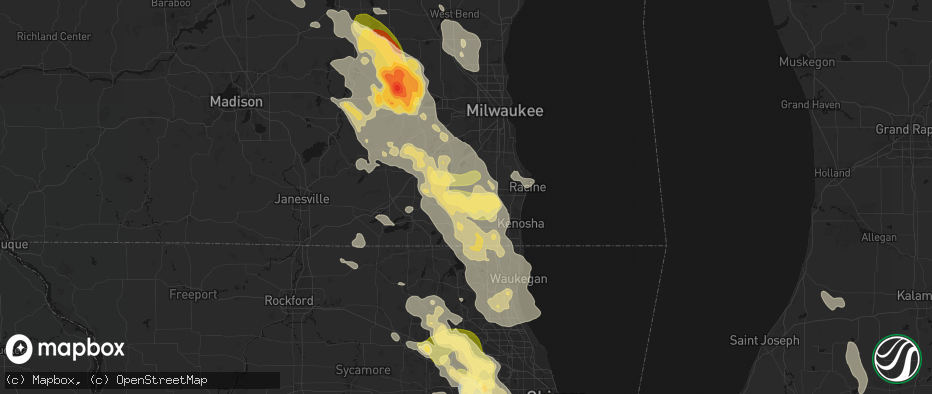 Hail map in Kansasville, WI on July 27, 2026