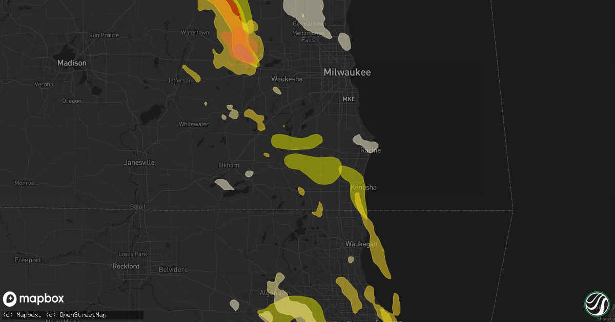 Hail map in Kansasville, WI on July 27, 2026