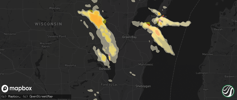 Hail map in Kaukauna, WI on July 27, 2026