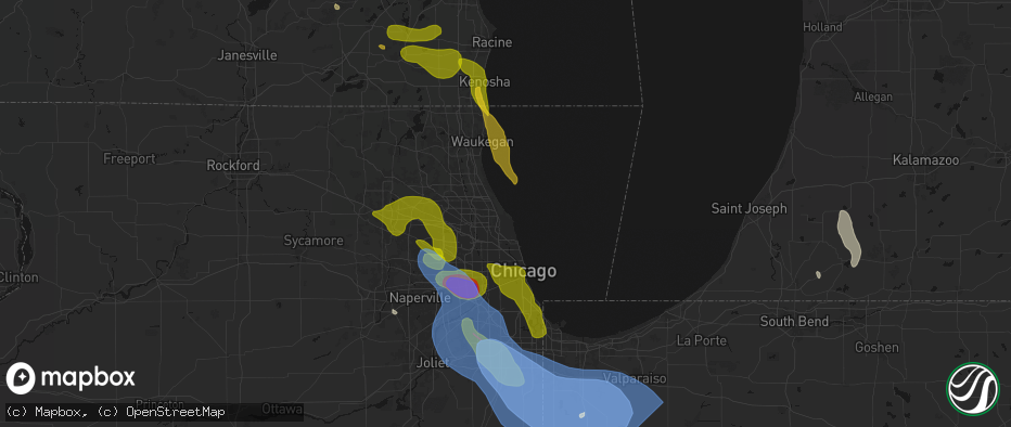Hail map in Kenilworth, IL on July 27, 2026