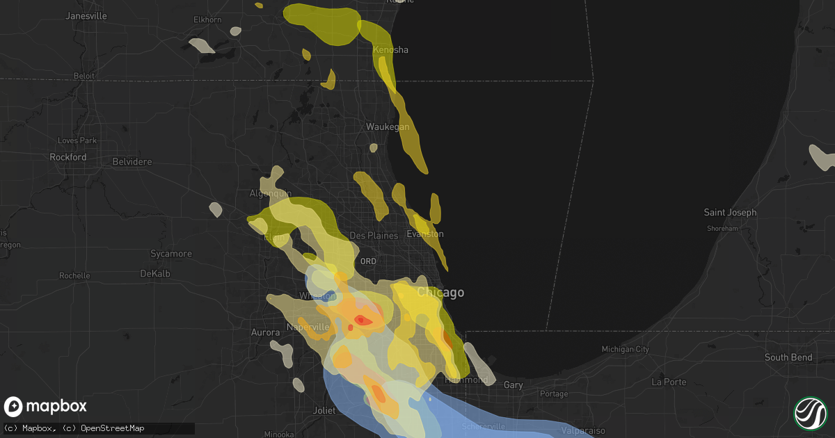Hail map in Kenilworth, IL on July 27, 2026