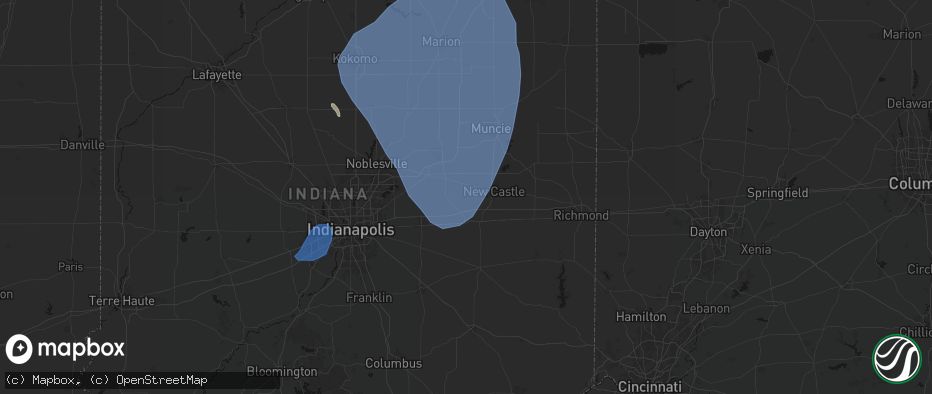 Hail map in Kennard, IN on July 27, 2026