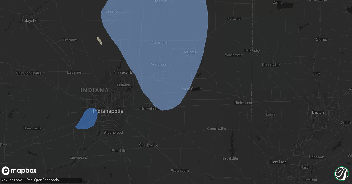 Hail map in Kennard, IN on July 27, 2026