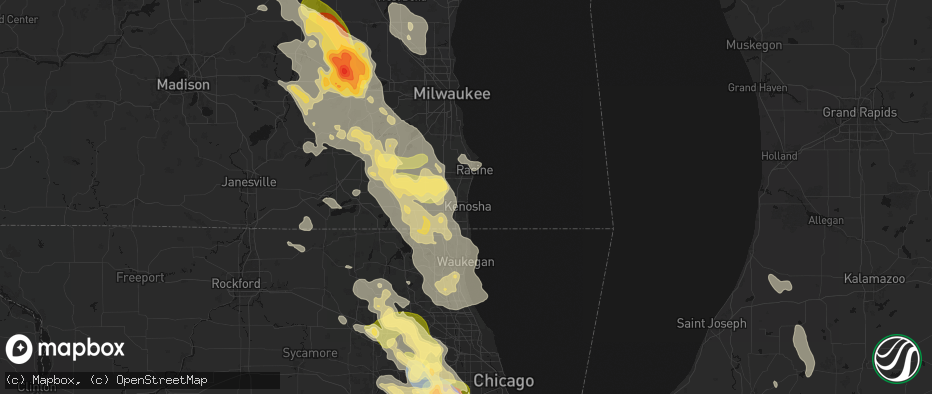 Hail map in Kenosha, WI on July 27, 2026