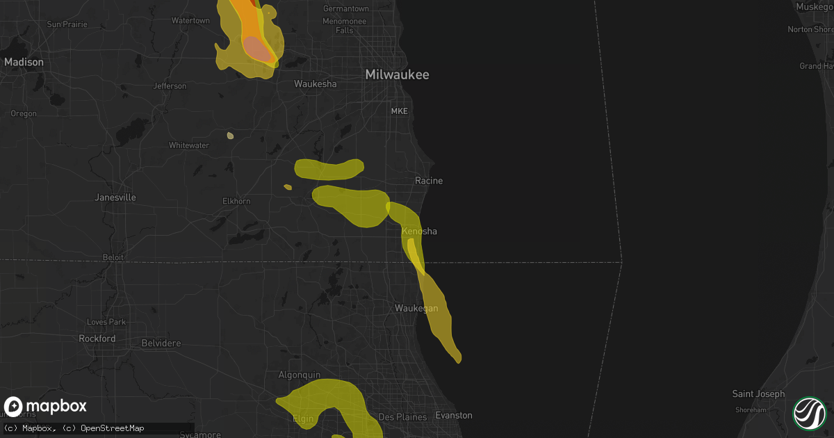 Hail map in Kenosha, WI on July 27, 2026