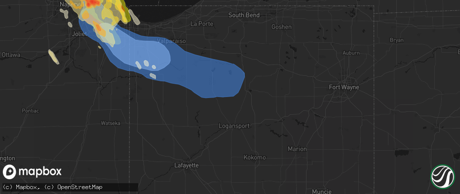 Hail map in Kewanna, IN on July 27, 2026