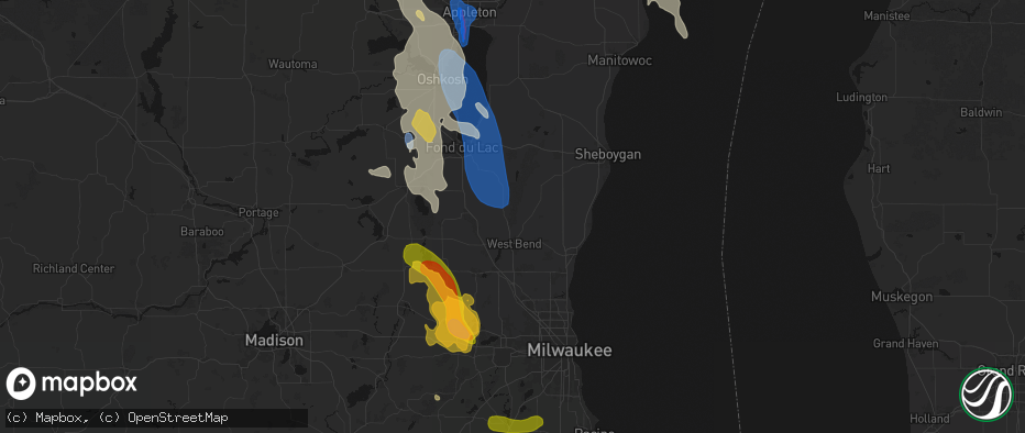Hail map in Kewaskum, WI on July 27, 2026