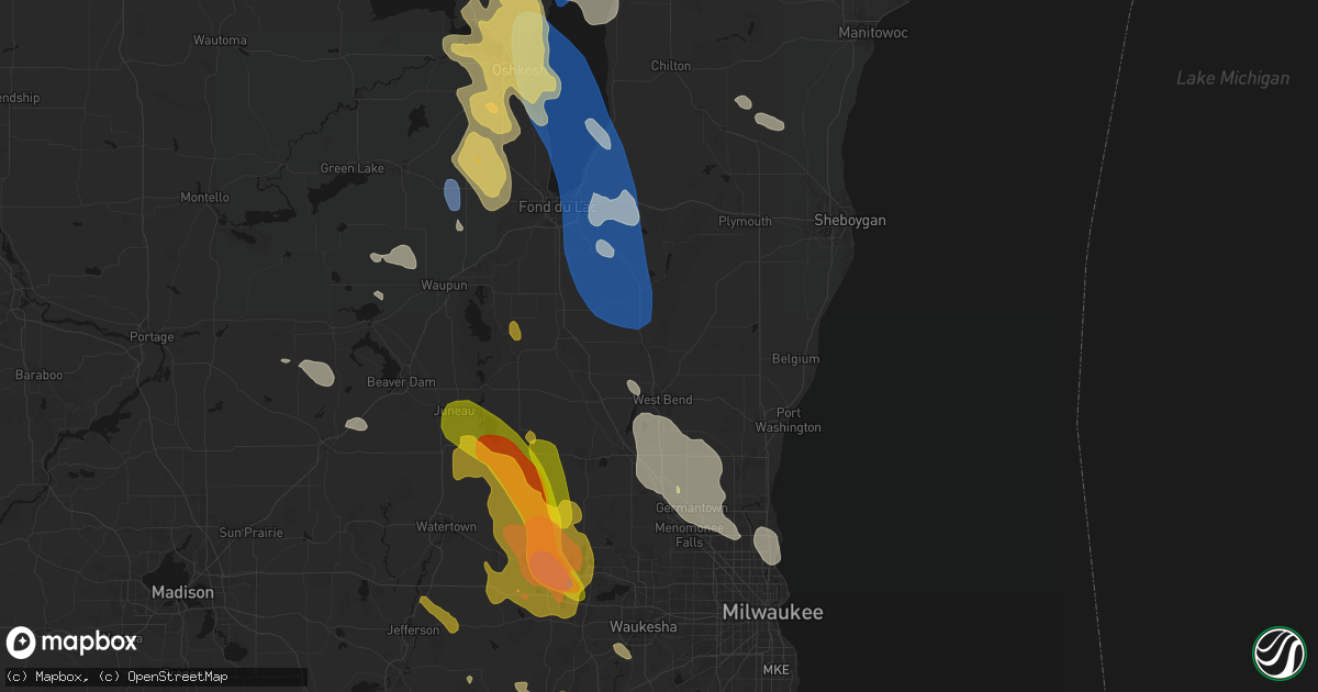 Hail map in Kewaskum, WI on July 27, 2026
