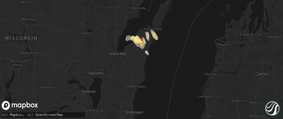 Hail map in Kewaunee, WI on July 27, 2026