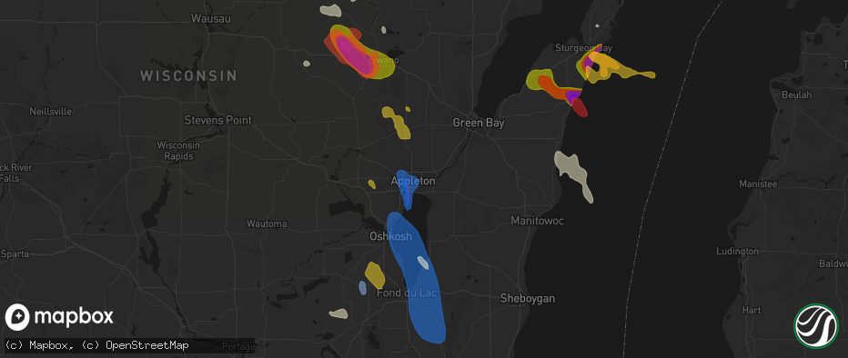 Hail map in Kimberly, WI on July 27, 2026