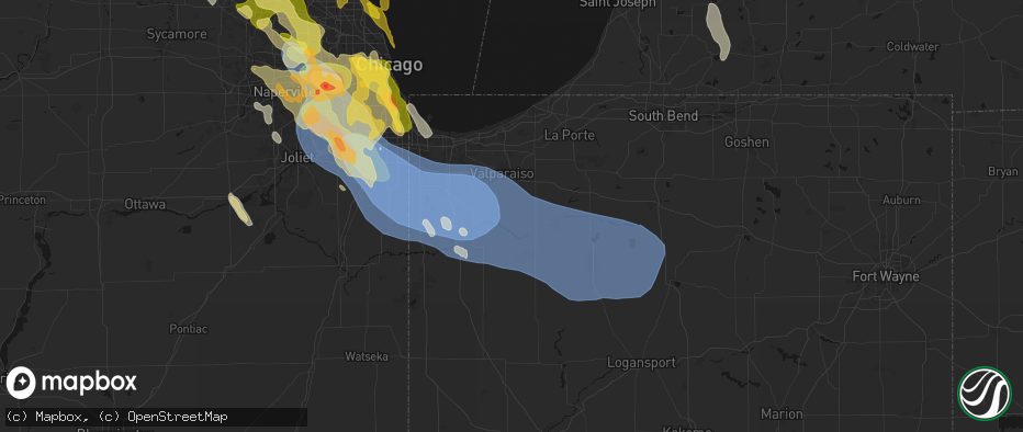 Hail map in Kouts, IN on July 27, 2026