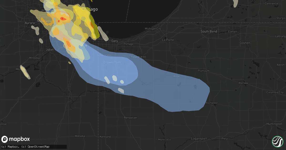 Hail map in Kouts, IN on July 27, 2026