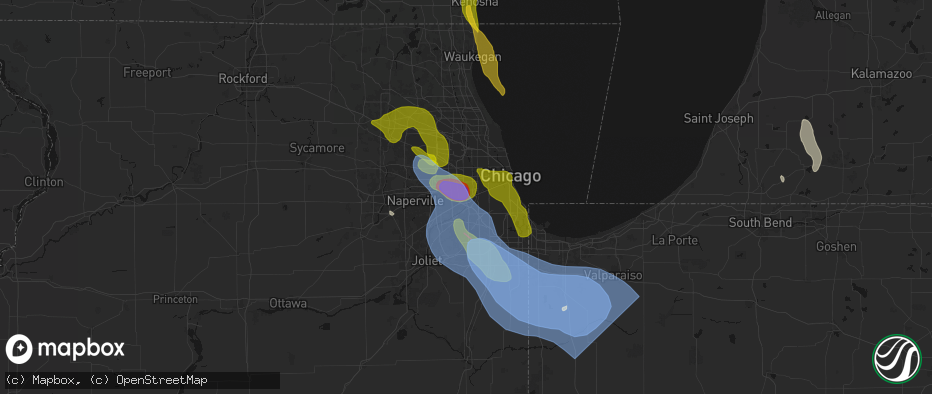 Hail map in La Grange, IL on July 27, 2026