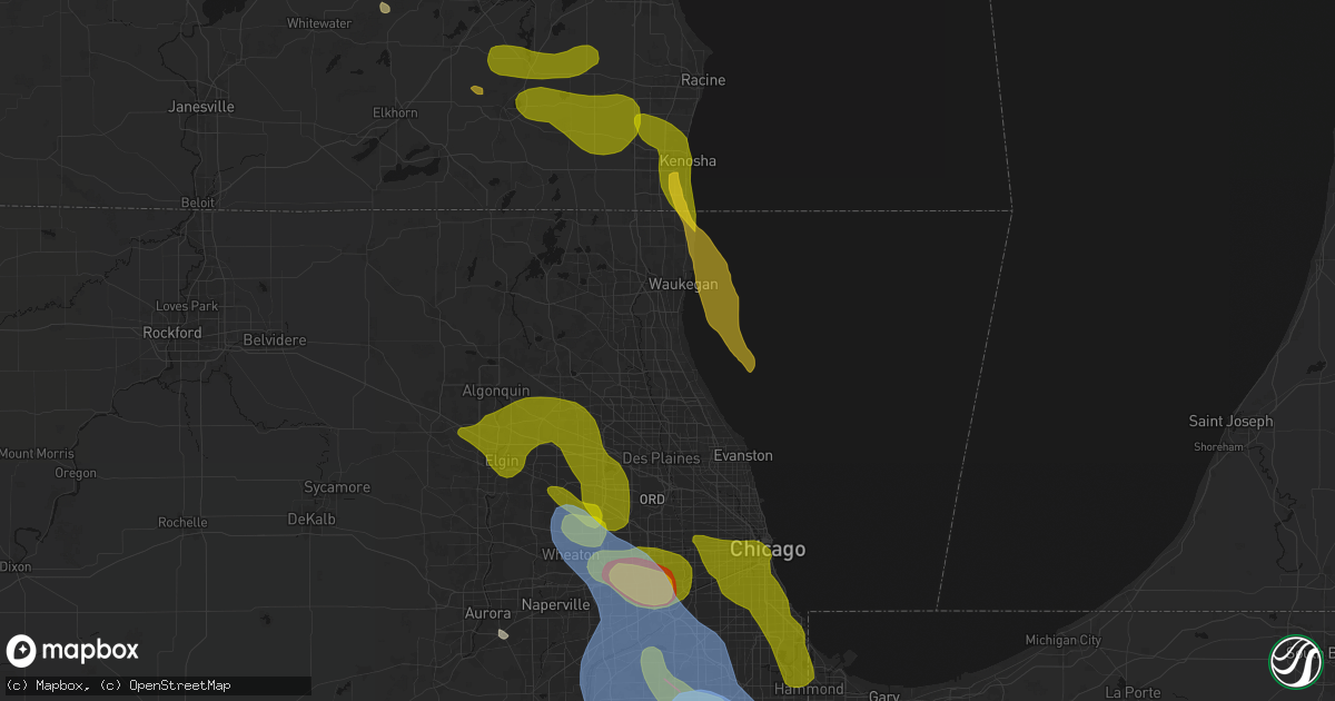 Hail map in Lake Forest, IL on July 27, 2026