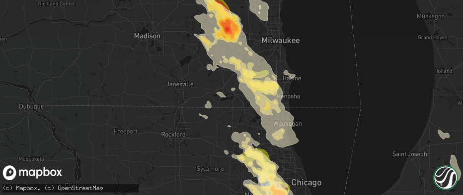 Hail map in Lake Geneva, WI on July 27, 2026