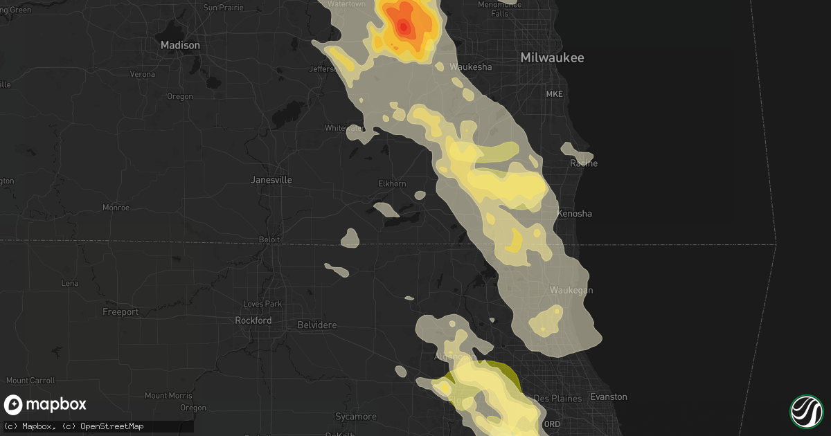 Hail map in Lake Geneva, WI on July 27, 2026
