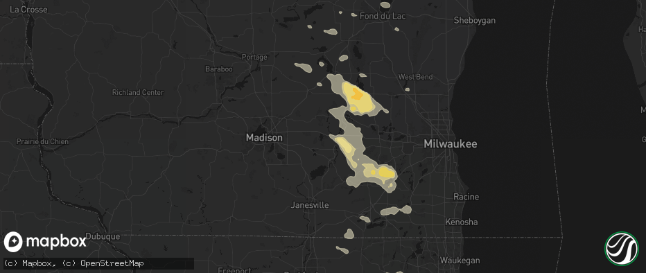 Hail map in Lake Mills, WI on July 27, 2026