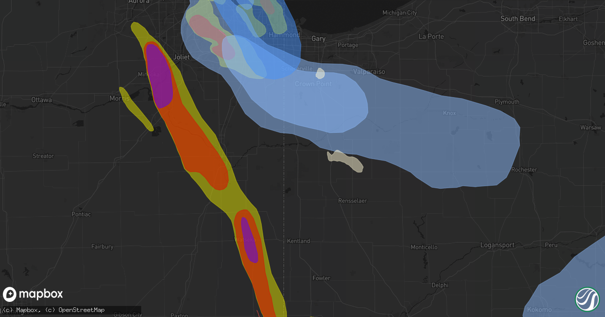Hail map in Lake Village, IN on July 27, 2026