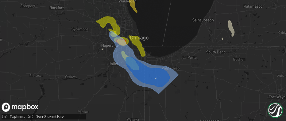 Hail map in Lansing, IL on July 27, 2026