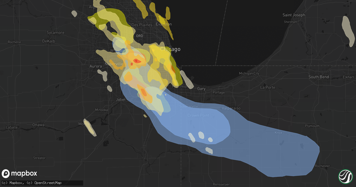 Hail map in Lansing, IL on July 27, 2026
