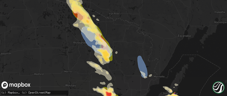Hail map in Laona, WI on July 27, 2026