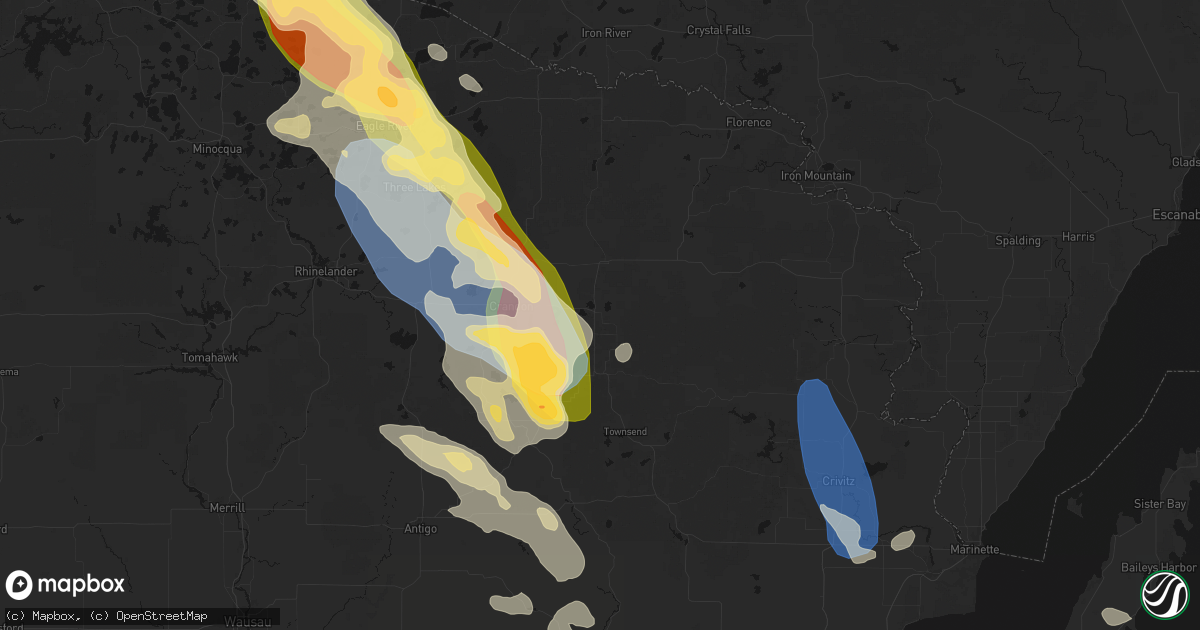 Hail map in Laona, WI on July 27, 2026