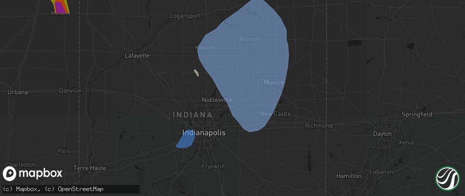 Hail map in Lapel, IN on July 27, 2026