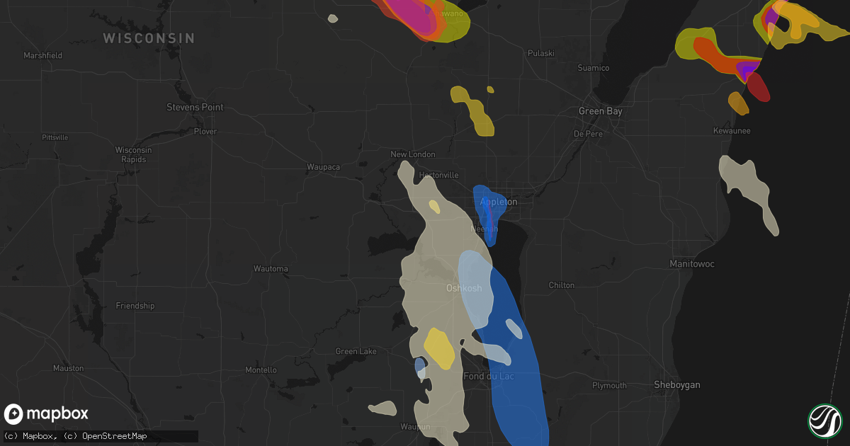 Hail map in Larsen, WI on July 27, 2026