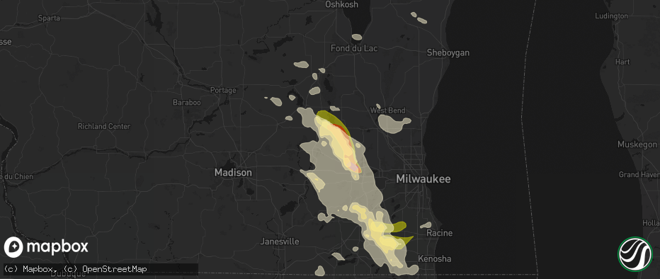 Hail map in Lebanon, WI on July 27, 2026