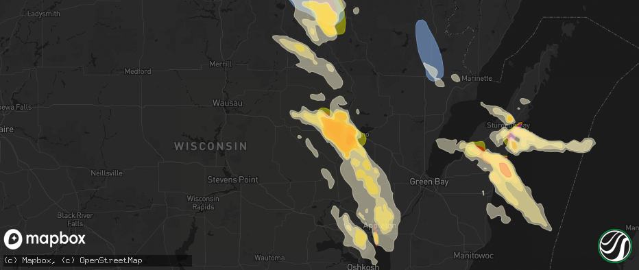 Hail map in Leopolis, WI on July 27, 2026
