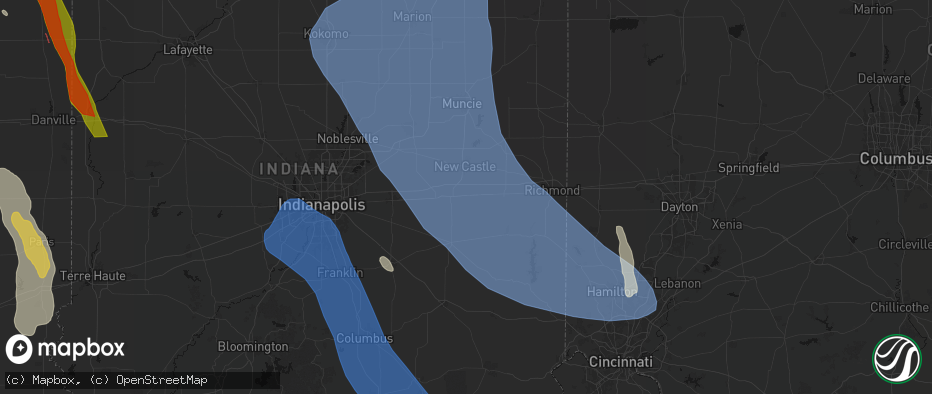 Hail map in Lewisville, IN on July 27, 2026