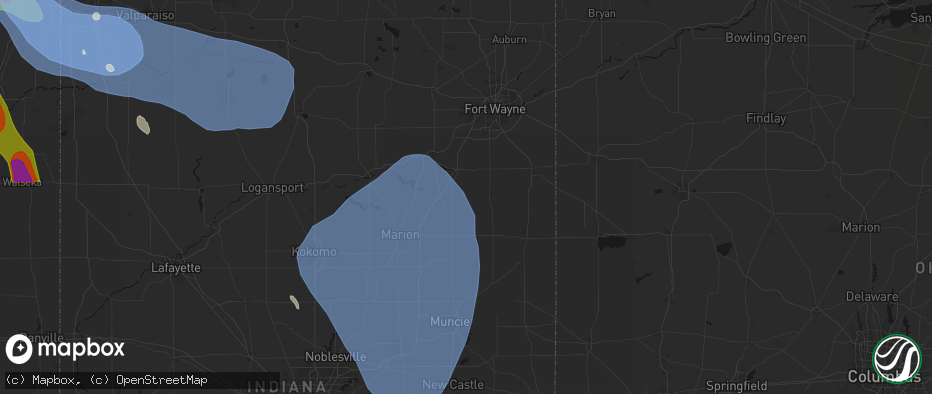 Hail map in Liberty Center, IN on July 27, 2026