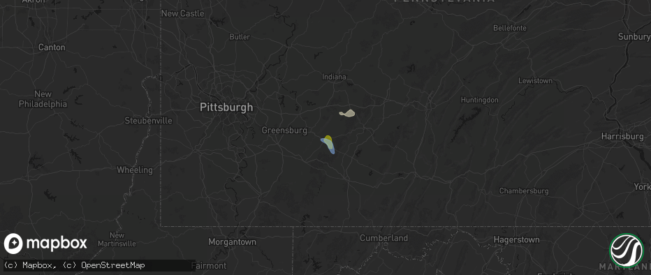 Hail map in Ligonier, PA on July 27, 2026
