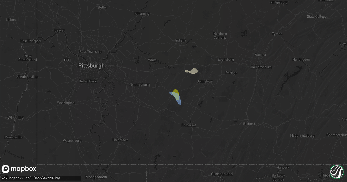 Hail map in Ligonier, PA on July 27, 2026
