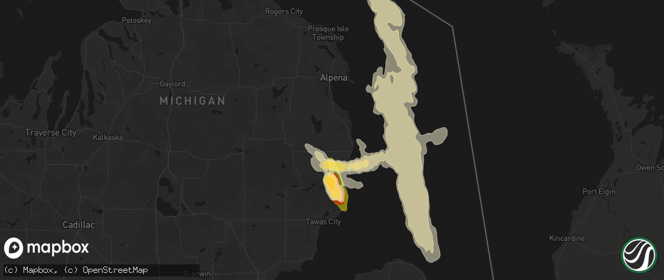 Hail map in Lincoln, MI on July 27, 2026