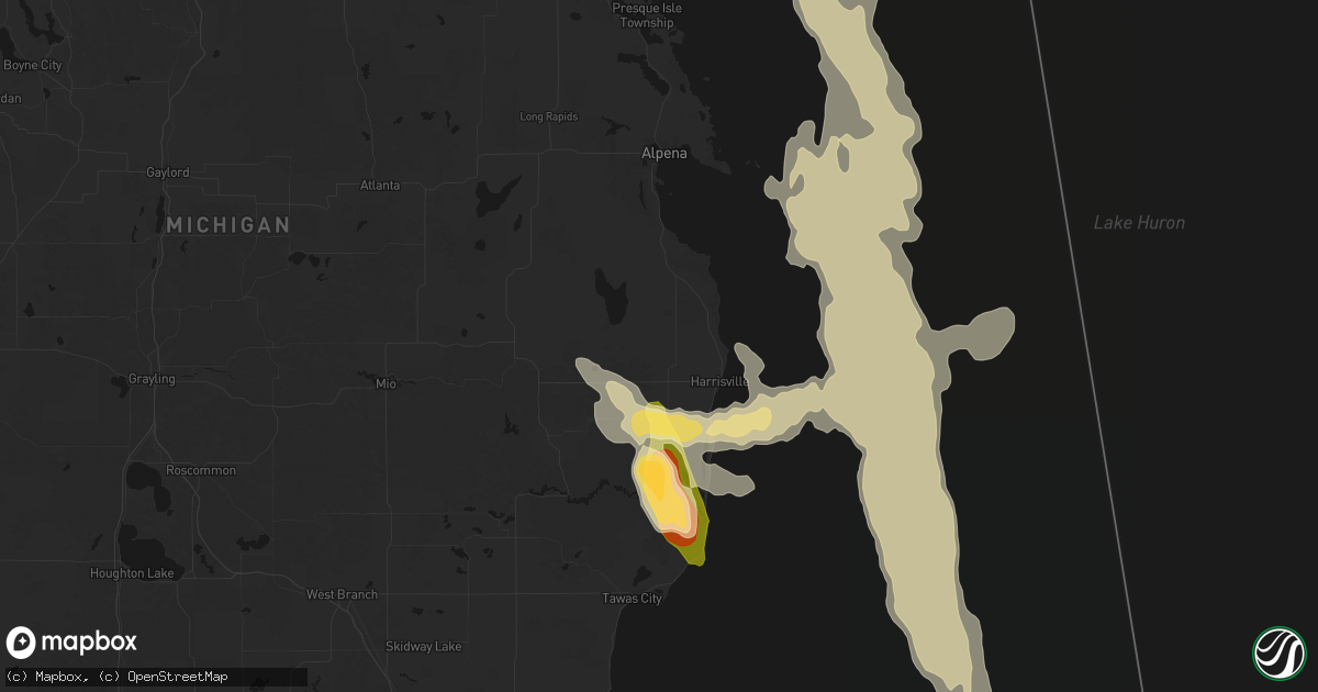Hail map in Lincoln, MI on July 27, 2026
