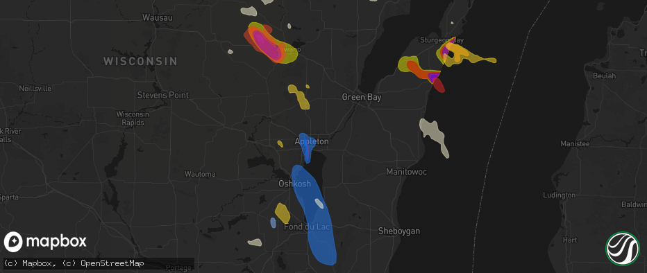 Hail map in Little Chute, WI on July 27, 2026