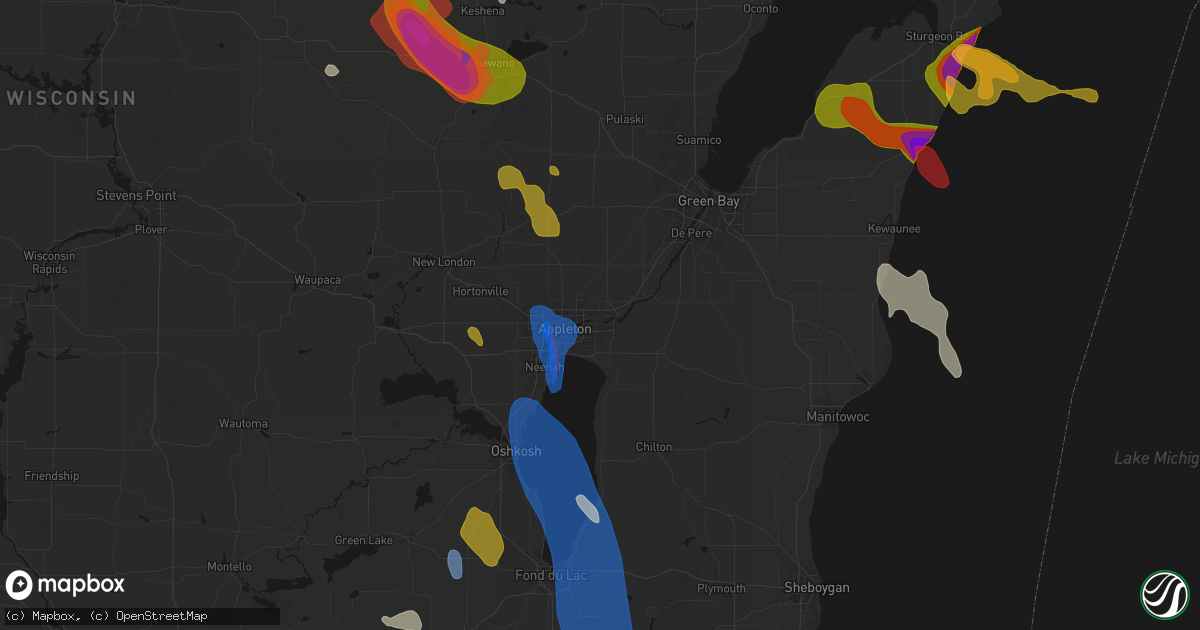 Hail map in Little Chute, WI on July 27, 2026