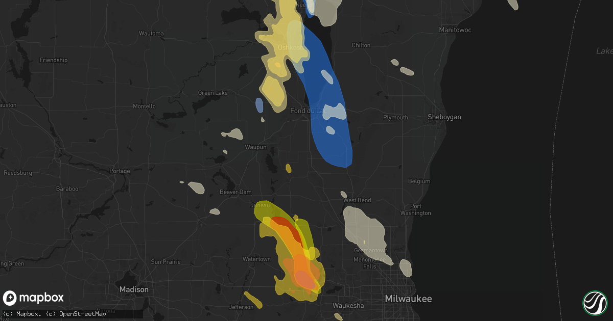 Hail map in Lomira, WI on July 27, 2026