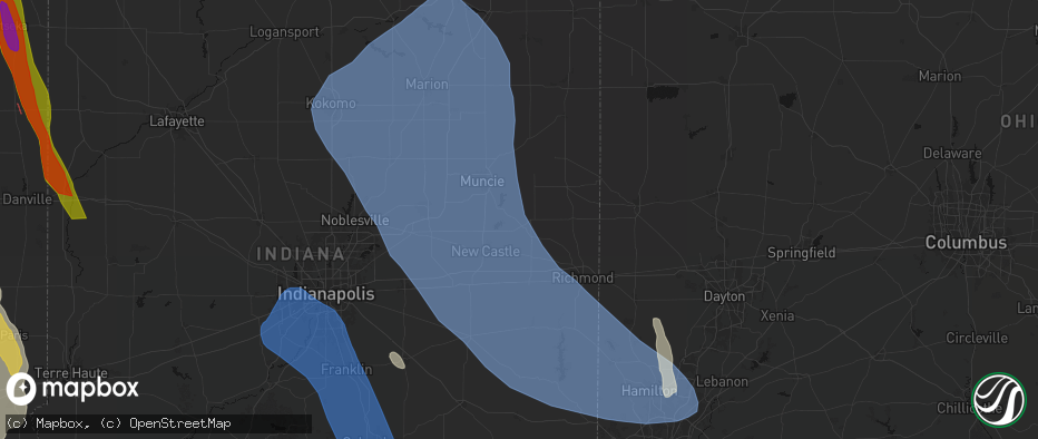 Hail map in Losantville, IN on July 27, 2026