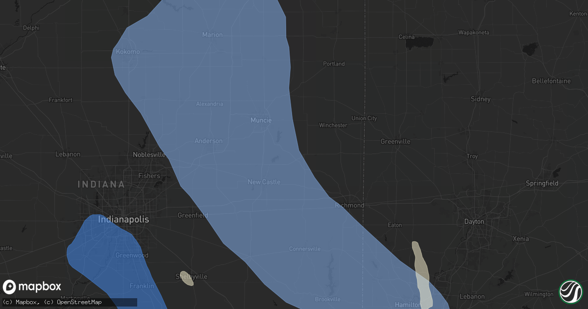 Hail map in Losantville, IN on July 27, 2026