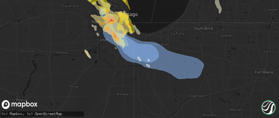 Hail map in Lowell, IN on July 27, 2026