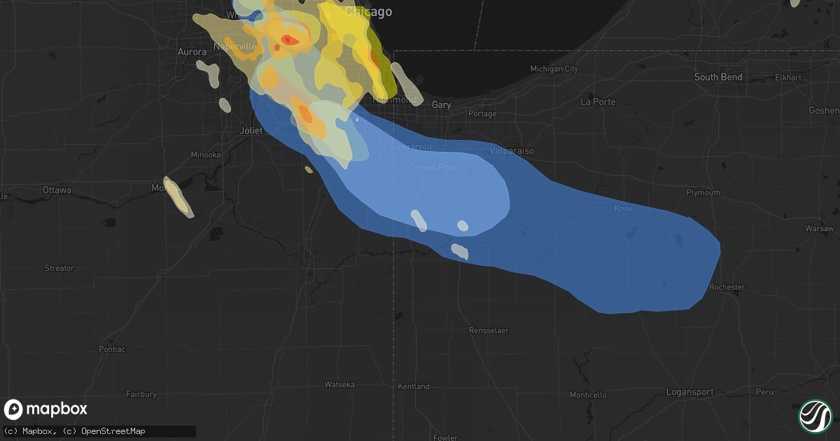 Hail map in Lowell, IN on July 27, 2026