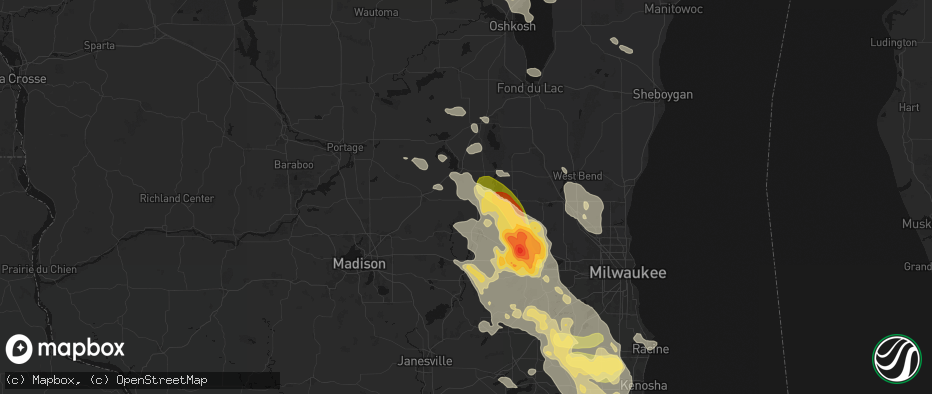 Hail map in Lowell, WI on July 27, 2026