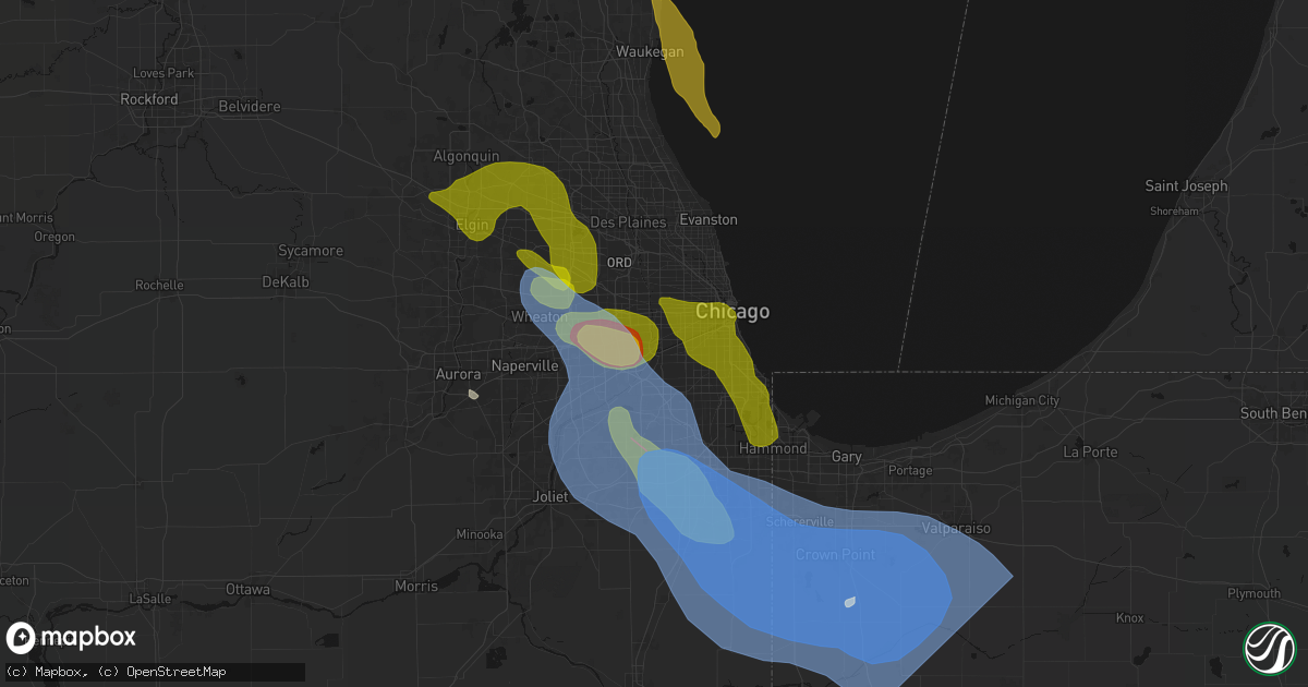 Hail map in Lyons, IL on July 27, 2026